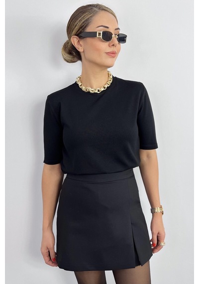 Ritnice Viscose Doku Next Premium Selection Siyah Yarım Kol Triko Kazak Siyah