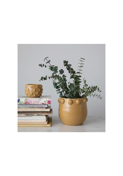 Tr Warm Design El Yapımı Sarı Noktalı Kabartmalı Terracotta Saksı Modern Salon Ofis Balkon Dekoru Sarı Genel