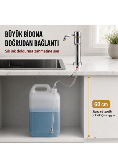 Valkyrie Tezgah Üstü Ankastre Sıvı Sabunluk Pompası 360 Döner Paslanmaz Sabun Dispenseri Gümüş