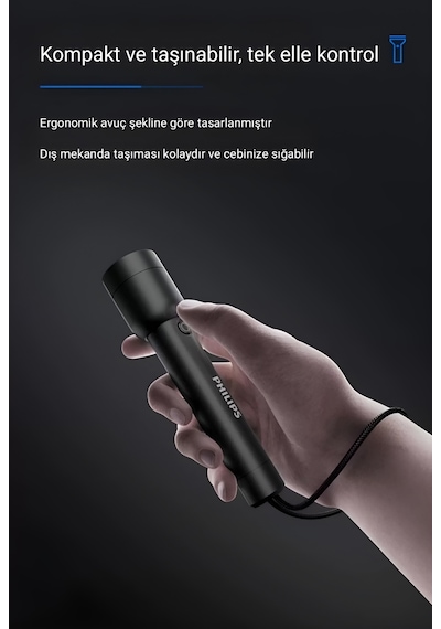 Philips SFL1236 3W 300 Lümen Şarj Edilebilir LED El Feneri Siyah | Ultra Hafif, 3 Işık Modlu (200MT Menzil, IP44 Su Geçirmez) (Ramwhite Garantili) Siyah