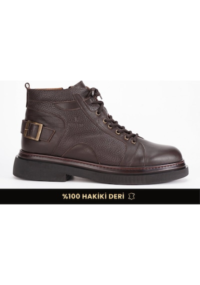 Fame Step Hakiki Deri Erkek Bot Bağcıklı Fermuarlı Casual Kışlık Soğuğa Dayanıklı Poli Taban İç Dış Hakiki Dana Derisi Kahverengi