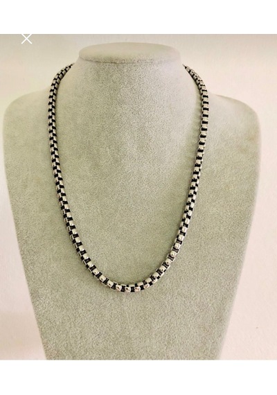 Kalın Kutu Zincir Kolye Box Chain Titanyum Çelik Şık Modern Tasarım Gümüş
