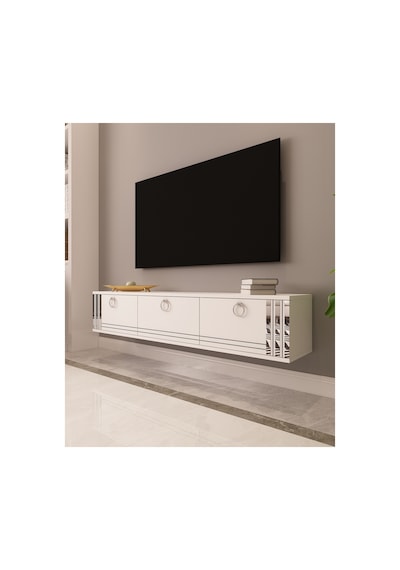 Hari 150 Cm Duvara Monte Tv Ünitesi Tv Sehpası Beyaz-gümüş Beyaz-gümüş