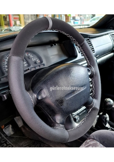 Fiat Marea Uyumlu Dikmeli Direksiyon Kılıfı Noktalı-alkantara Gri Yüzüklü