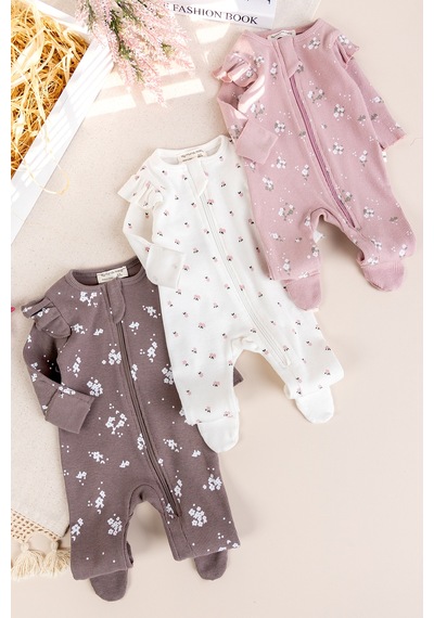 Babymod Üçlü 100% Pamuk Kız Bebek Tulum Gülkurusu