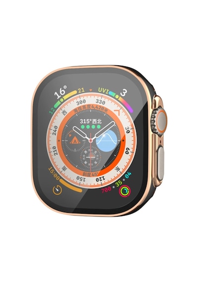 İos Uyumlu Ultra 49mm Legend Camlı Kasa Ekran Koruyucu - Siyah-gold