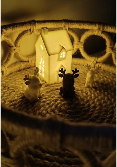 Kış Evleri Mini Geyik Mumluk Noel Yılbaşı Süsü Dekoratif Biblo Tealight Mumluk Seti Mumlar Dahildir