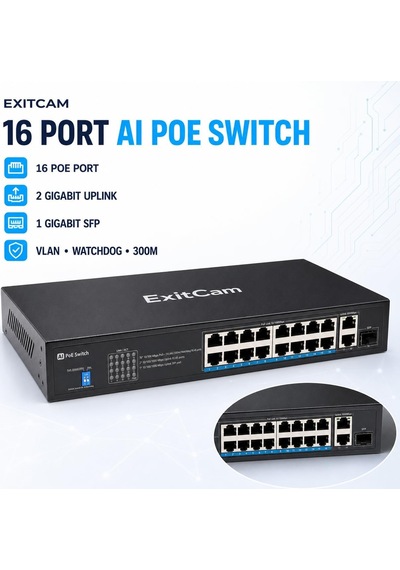 Exitcam 15 Kameralı 5 Mp Ip Poe Güvenlik Kamera Sistemi 20 İnç Monitör, 1 Tb Hdd, 300 Metre Kablo, Sesli Ve Gec
