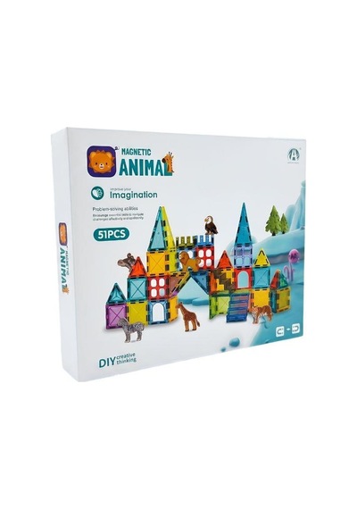 Kzl Magnetic Animal Vahşi Hayvan Figürlü Manyetik Yapı Blokları Seti 5.5 Cm 51 Parça Ch1484