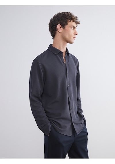 Lcw Vision Antrasit Slim Fit Uzun Kollu Erkek Dokulu Gömlek