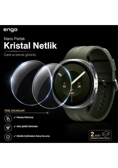 Samsung Galaxy Watch 9 44mm İle Uyumlu Ekran Koruyucu Nano Parlak Çizilmeye Dayanıklı Akıllı Saat Koruması, 9h Kırılmaz Esnek Cam, Hd Şeffaf 2 Adet Sm-l350