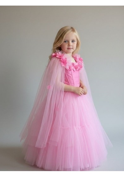 Zekids Kız Çocuk Kol Detaylı Prenses Model Abiye Elbise-17245 Pembe