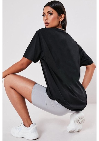 Düz Basic T-shirt - Siyah Oversize Bisiklet Yaka Kısa Kol Tişört Siyah