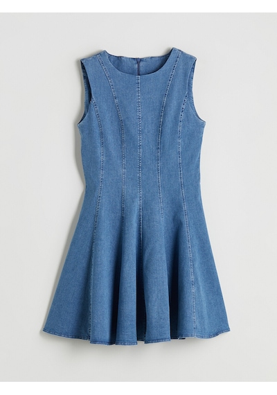 Lcw Comfort İndigo Bisiklet Yaka Peplum Mini Jean Elbise
