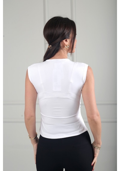 By Saygı Kadın Kruvaze Yaka Toka Detaylı Likralı Cotton Bluz Ekru