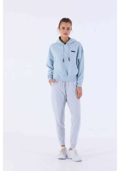 Maraton Sportswear Oversize Kadın Kapşonlu Uzun Kol Basic Sisli Mavi Sweatshirt 20335-sisli Mavi