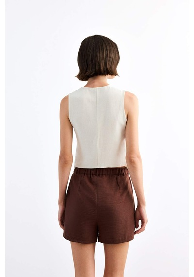 Defacto Slim Fit Dar Kesim V Yaka Keten Yelek G0663ax25smwt34 Beyaz
