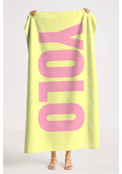Yolo Yazılı Modern Plaj Havlusu - Sarı Pembe Minimalist Havuz Deniz Hızlı Kuruyan Mikrofiber Havlu Çok Renkli
