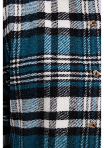Tudors Erkek Slim Fit Dar Kesim Kareli Kışlık Oduncu Gömlek-42341 Petrol