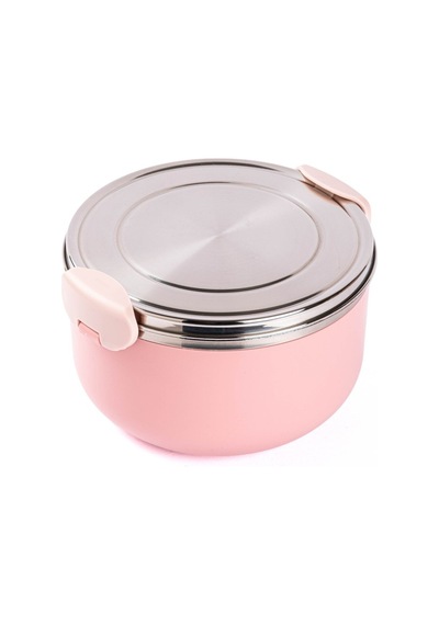 Tedemeı Pembe Paslanmaz Çelik İç Hazneli 2 Katlı Yuvarlak Yemek Taşıma Kabı 1l Pembe
