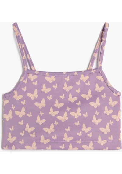 Koton Atlet Crop Kelebek Desenli İnce Askılı Lila Desenli 3skg30054ak 3SKG30054AK3D7 Lila