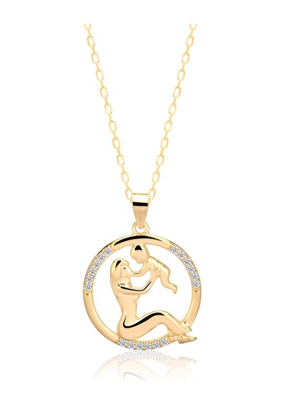 Zirkon Taşlı Altın Kaplama Anne Çocuk Gümüş Kolye Gold - Rose Gold - Gümüş