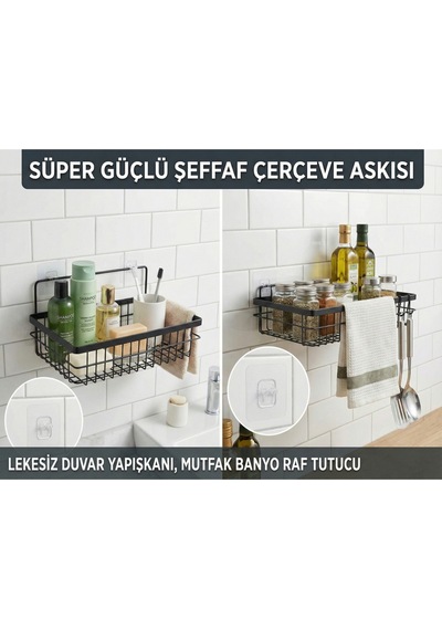 10'lu Şeffaf Güçlü Yapışkanlı Askı Delmeden, İz Bırakmadan Duvar Ve Fayans Montaj Kancası Beyaz Diğer