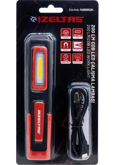 İzeltaş Cob Led Şarjlı Küçük Boy Çalışma Lambası 200 Lm Kırmızı - Siyah