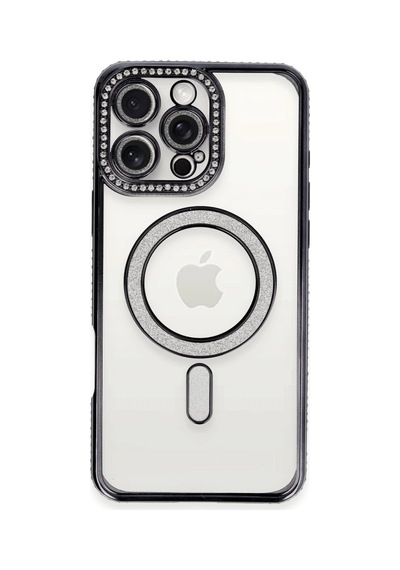 Apple iPhone Uyumlu 16 Pro Max Kılıf Joke Simli Magneticsafe Kılıf gri