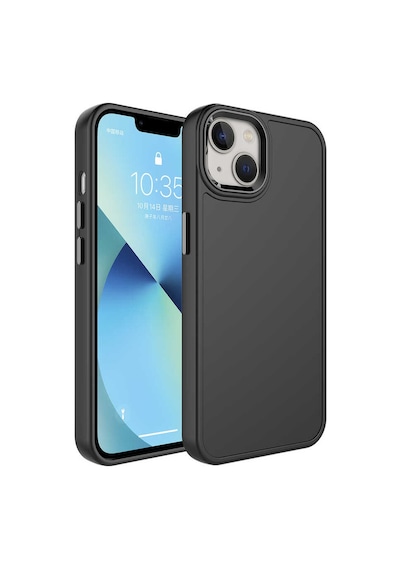 Forzacase Apple Uyumlu iPhone 13 Rock Serisi Metal Buton Ve Kamera Çerçeveli Sert Silikon Kılıf Siyah