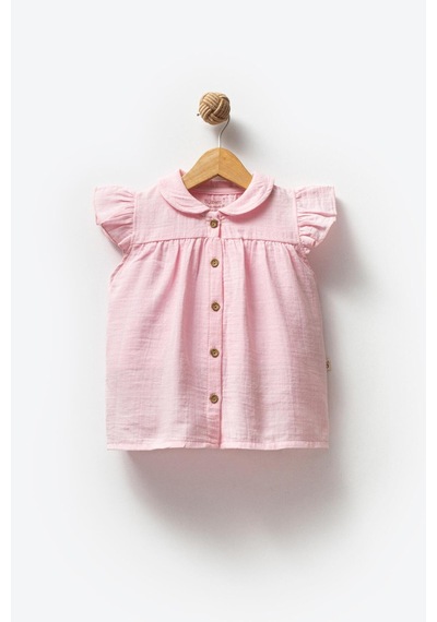 By Bubbles Müslin Bebe Yaka Kız Bebek Elbise Pembe