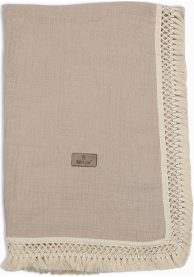 Bistyle Organik Müslin 80x90 Fistolu Battaniye 70112 Bej Bej