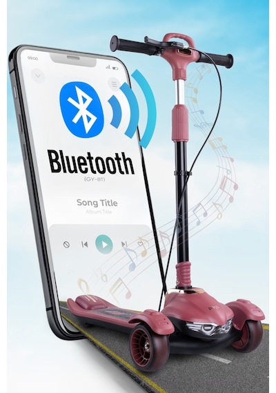 Prego Veyron Bluetoothlu Müzikli Işıklı Çocuk Scooter Katlanabilir - Yükseklik Ayarlı Bordo