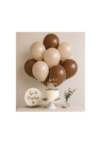 Kahverengi & Latte Lateks Balon Seti 10'lu 5 Latte 5 Kahverengi Doğum Günü Parti Balon Seti Çok Renkli