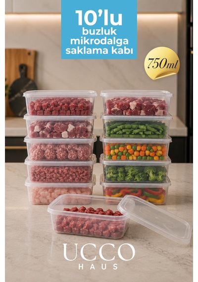 10 Adet 750ml Saklama Kabı Seti Plastik Buzluk, Erzak, Yemek Hazırlık & Mutfak Düzenleme Kutuları Şeffaf