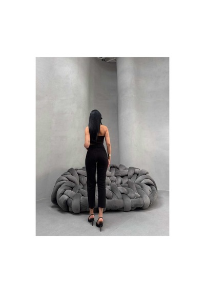 Kene Jeans Kadın Siyah Yüksek Bel Keten Paça Kesik Dar Paça Pantolon Siyah
