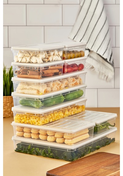 Multi Box 10 Parça 4 Farklı Boy Saklama Kabı Seti - Dondurucu & Mikrodalga Uyumlu Krem