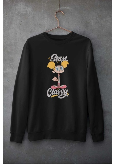 Magors Stıl-x Stay Classy Baskılı, Pamuklu, Siyah Renk, Oversıze, Unısex Sweatshırt Siyah