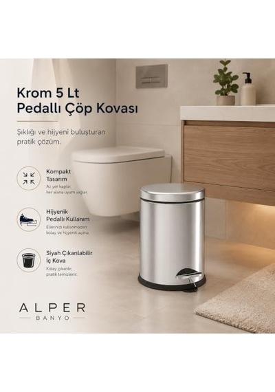 Krom 5 Lt Micro Pedallı Çöp Kovası