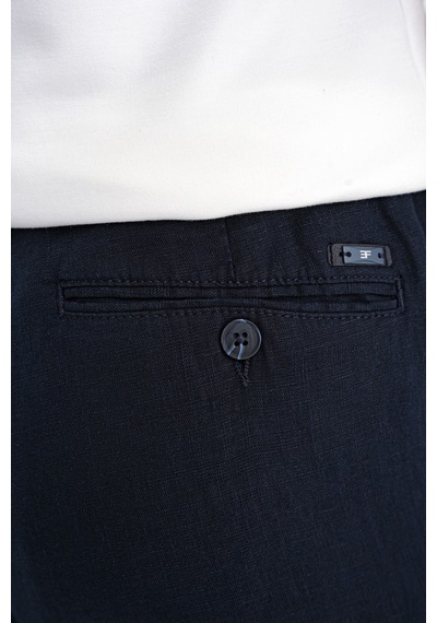 Oversize Kalıp Yan Cep Beli Lastikli Lacivert Keten Pantolon P 1216
