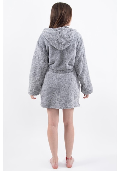 Zeynep Tekstil Plain Unisex Sabahlık Bornoz Wellsoft Peluş Kapüşonlu Sabahlık Gri