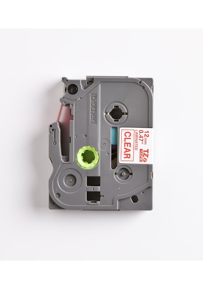 BROTHER P-TOUCH TZE-132 TZE-TAPE 12MM ŞEFFAF ÜZERİNE KIRMIZI LAMİNASYONLU ETİKET