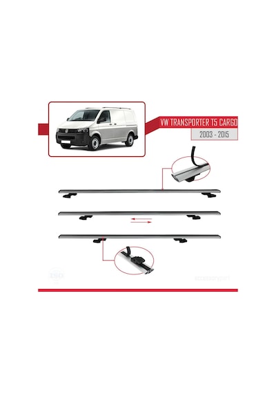 Volkswagen T5 Transporter 2003-2015 Arası İle Uyumlu Basıc Model Ara Atkı Tavan Barı Gri 3 Adet