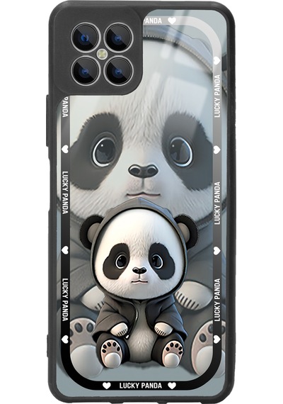 Omix X600 White Lucky Panda Tasarımlı Glossy Telefon Kılıfı Siyah