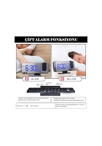 Dailytech Çok Fonksiyonlu Masaüstü Saat (Fm Radio Alarm Projeksiy