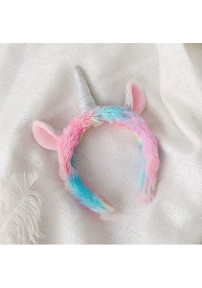 Unicorn Kulaklı ve Boynuzlu Tac Peluş Saç Bandı