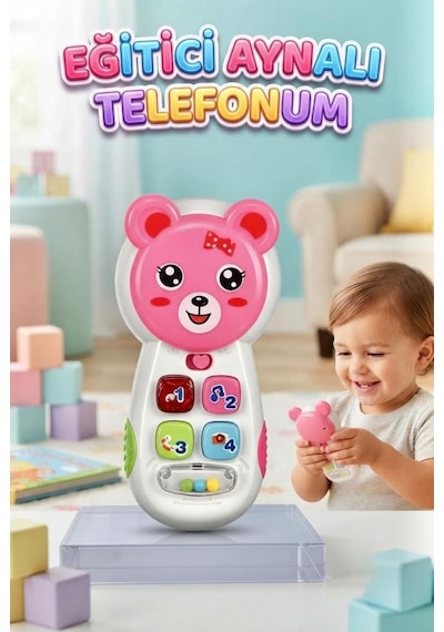 Tıfıl Toys Eğitici Aynalı Müzikli Telefon - Işıklı Sevimli Ayıcık Figürlü Bebek Gelişim Oyuncağı