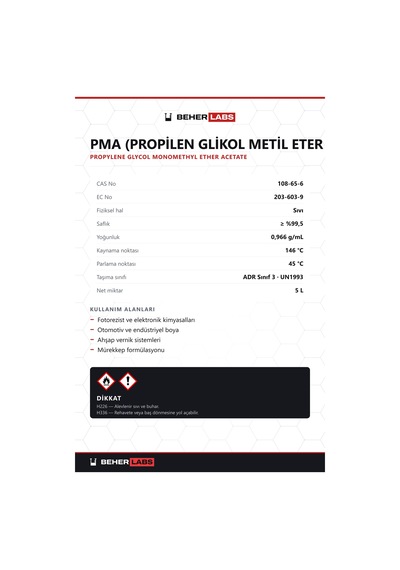 Beherlabs Pma Propilen Glikol Metil Eter Asetat 5 L
