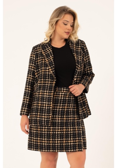 Myline Astarlı Tüvit Kruvaze Blazer Ceket-1743-kahverengi Kahverengi
