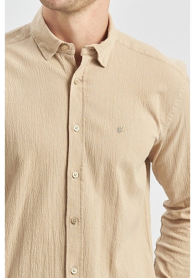 İmza Kayısı Uzun Kollu Gofreli Biyeli %100 Pamuk Casual Slim Fit Dar Kesim Gömlek 1004240247 Hardal